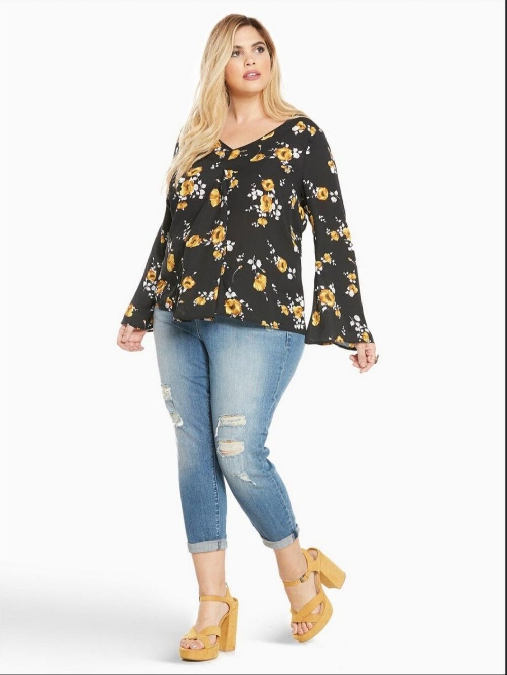 Torrid Black & Yellow Floral Blouse